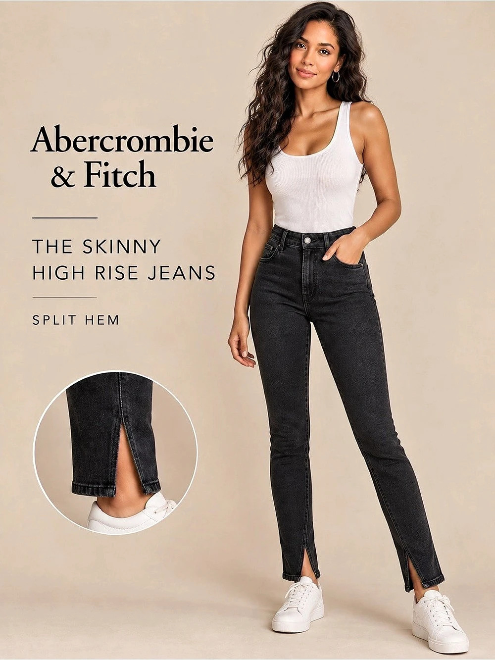 Abercrombie & Fitch The Skinny High Rise Split Hem Jeans Black 26 / 2S